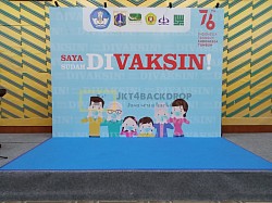 Backdrop Vaksin Bakti Sosial Dikti Kemendikbud Ged. D